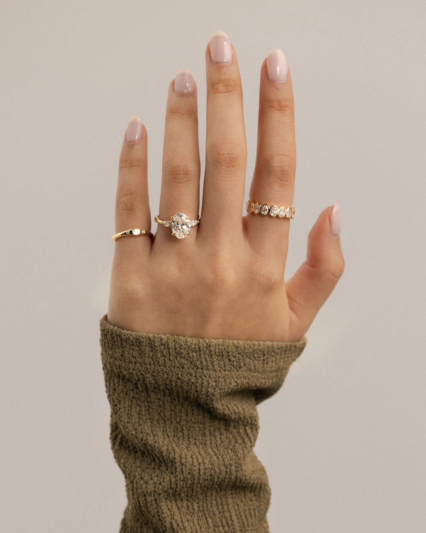 Sheridan - Oval Claw Solitaire with Pear Accents and Round Shoulder Stones Engagement Ring - Rose Gold