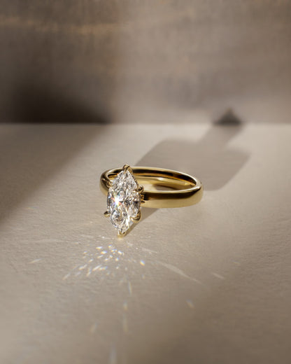 Gigi - Marquise Claw Solitaire with Cigar Band and Hidden Halo Engagement Ring - Yellow Gold