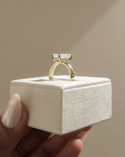 Kate - Emerald Claw Solitaire with Cigar Band and Hidden Halo Engagement Ring - Platinum