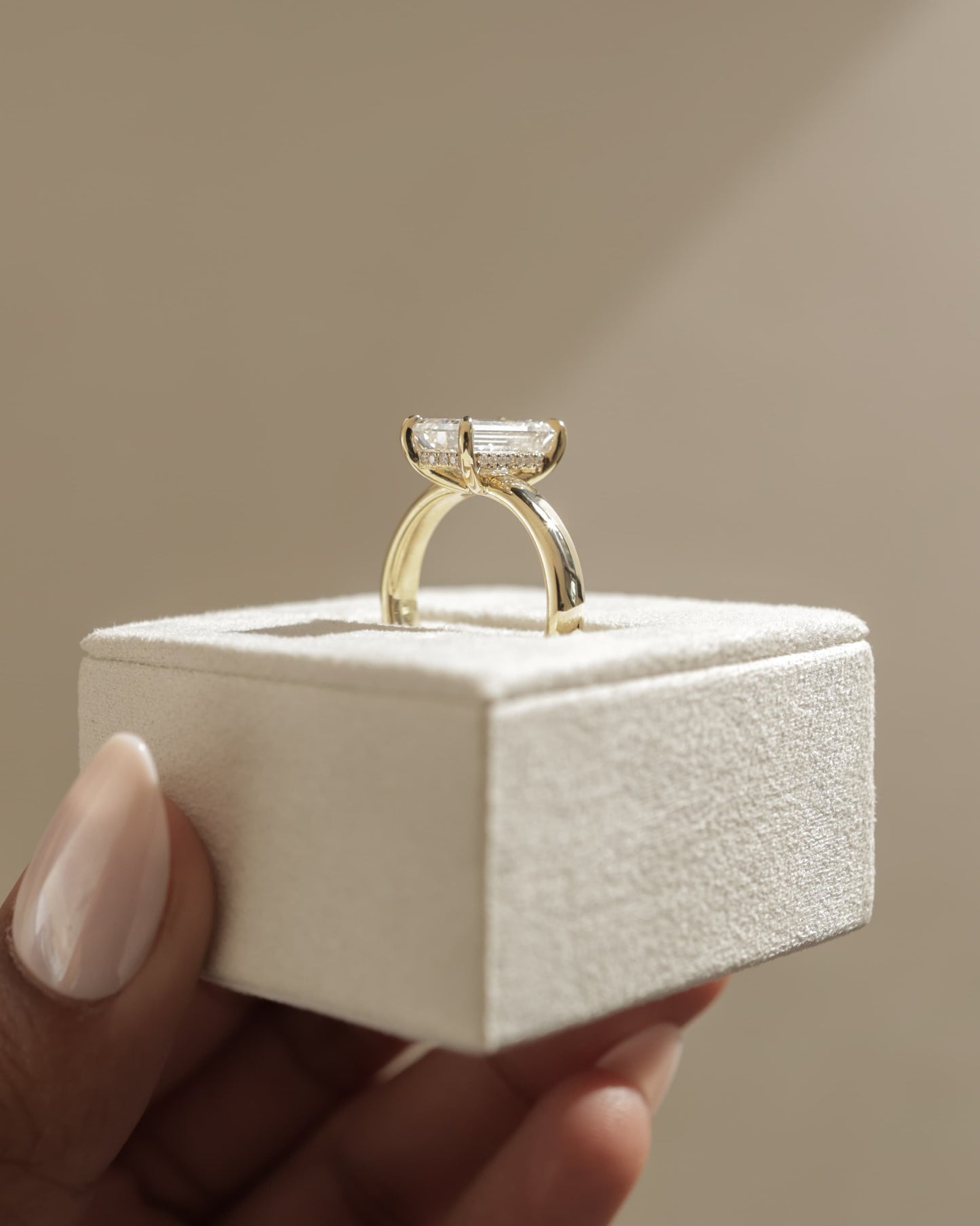 Kate - Emerald Claw Solitaire with Cigar Band and Hidden Halo Engagement Ring - Yellow Gold