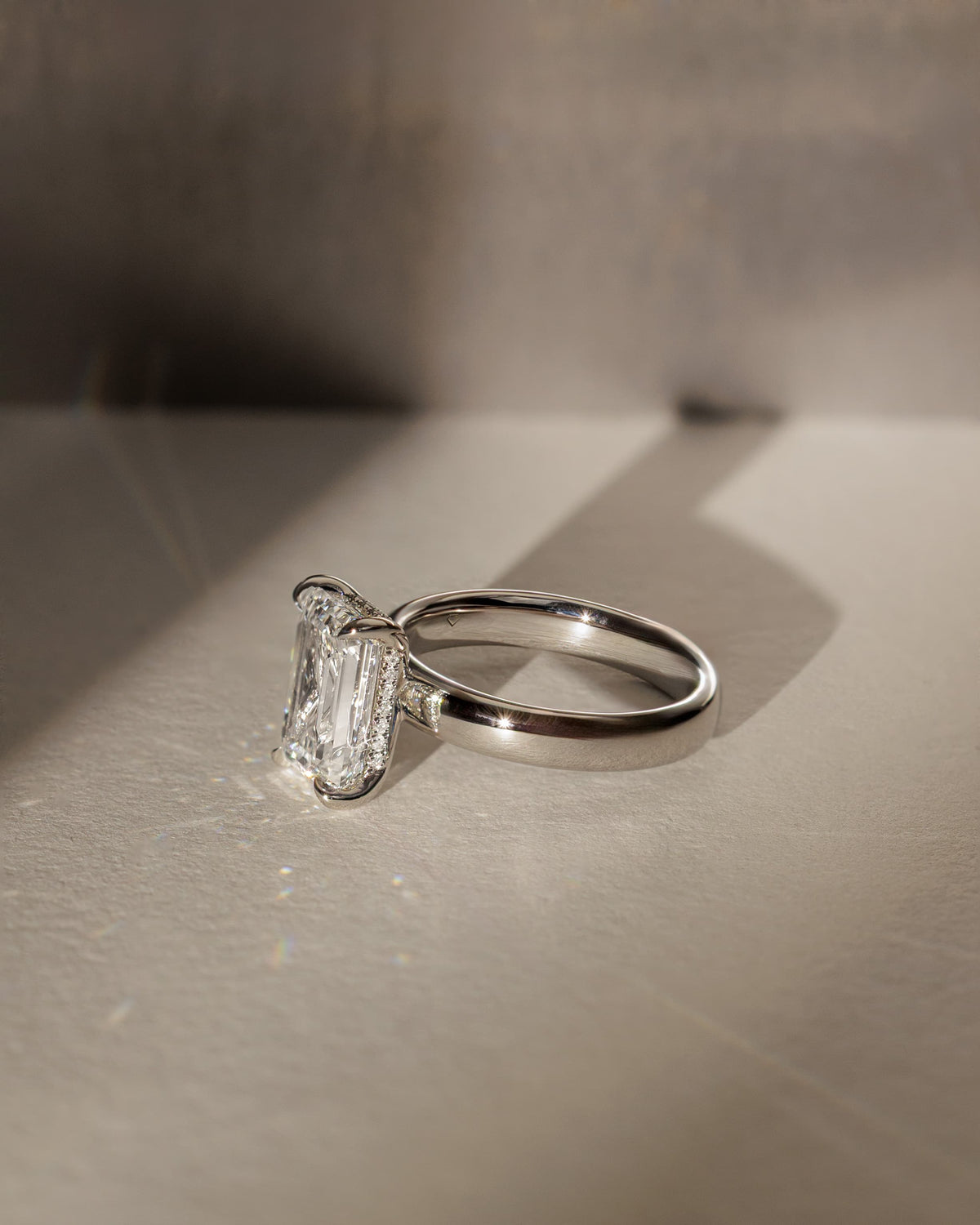 Kate - Emerald Claw Solitaire with Cigar Band and Hidden Halo Engagement Ring - Yellow Gold