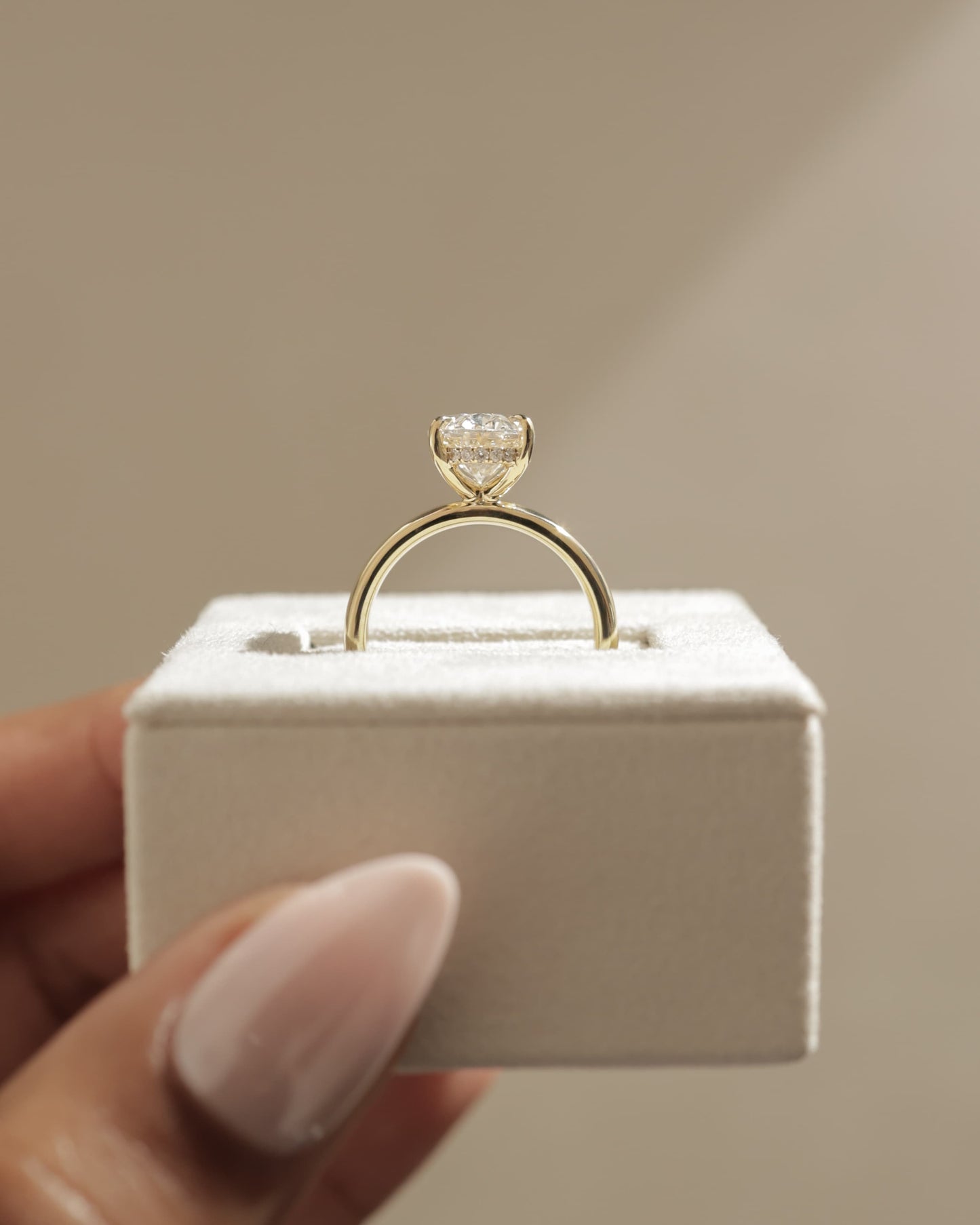 Bronte - Oval Claw Solitaire with Cigar Band and Hidden Halo Engagement Ring - Rose Gold