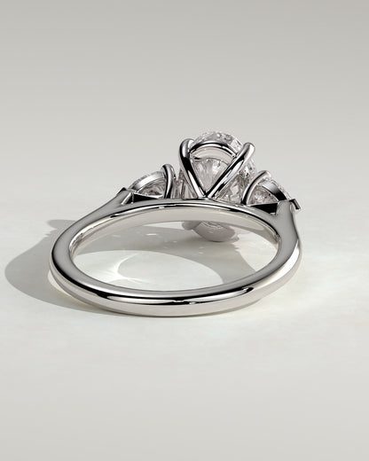 Alexia - Oval Claw Trilogy with Pear Side Stones and Cathedral Setting Engagement Ring - Platinum - platinum - Lara Jewels