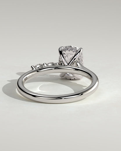 Elle - Elongated Cushion Claw Solitaire with Hidden Halo, Opposing Marquise Accents and Cathedral High Setting Engagement Ring - Platinum