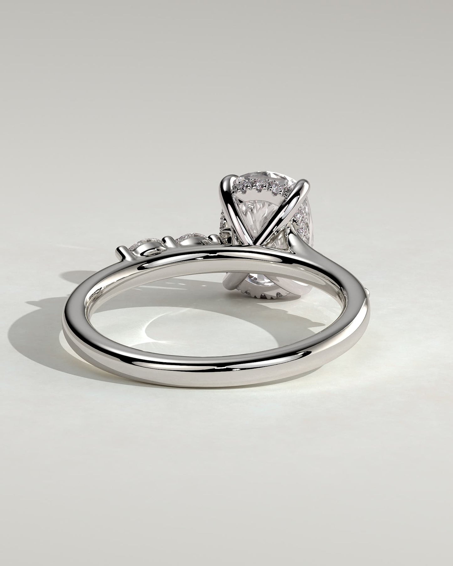 Elle - Elongated Cushion Claw Solitaire with Hidden Halo, Opposing Marquise Accents and Cathedral High Setting Engagement Ring - White Gold