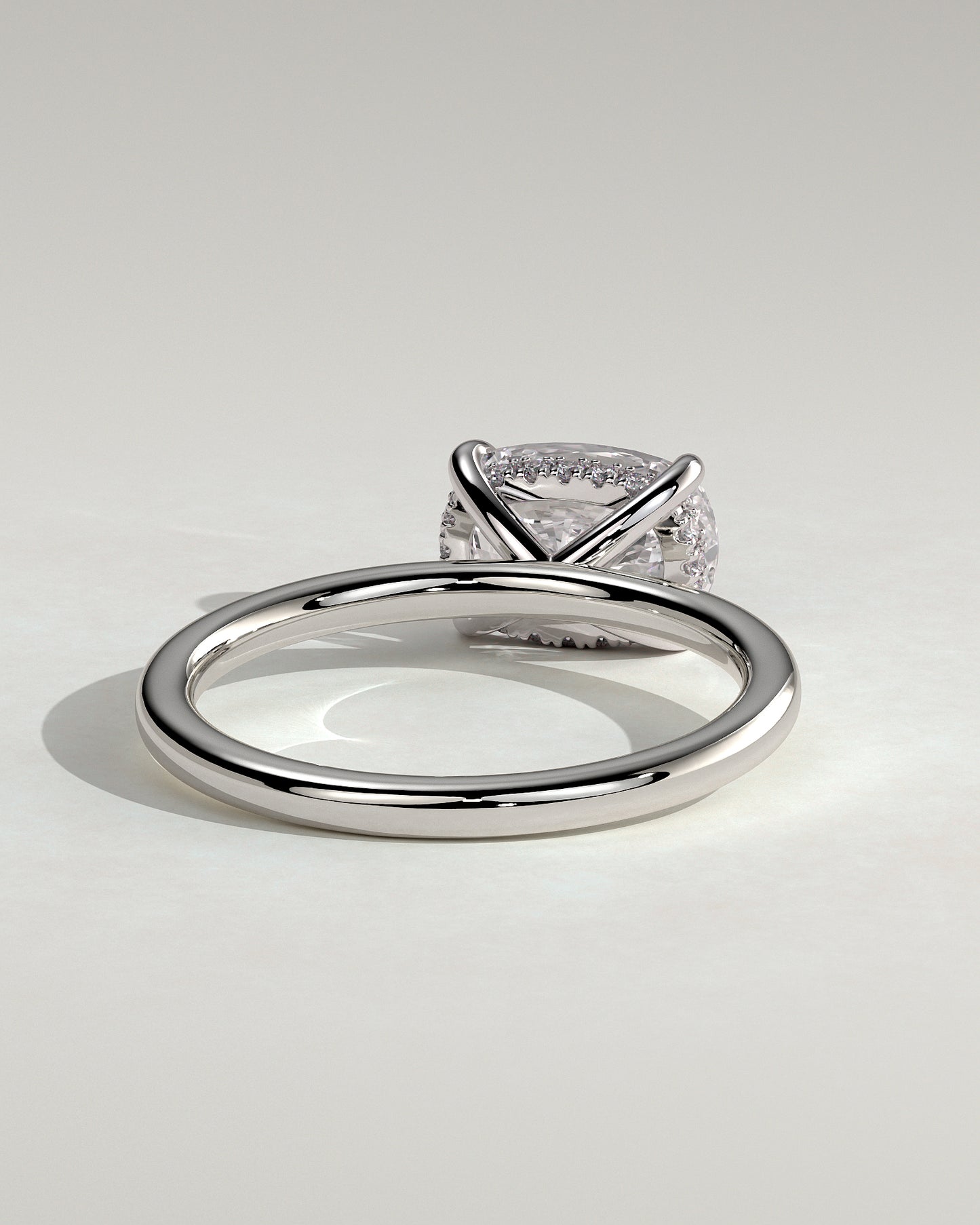 Frida - Elongated Cushion East West Claw Solitaire with Hidden Halo Engagement Ring - Platinum - White Gold / Platinum 2ct