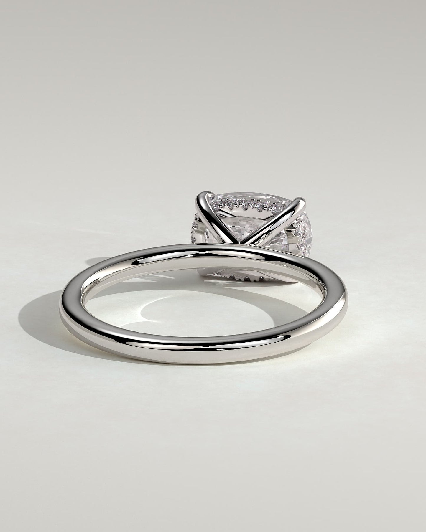 Frida - Elongated Cushion East West Claw Solitaire with Hidden Halo Engagement Ring - White Gold