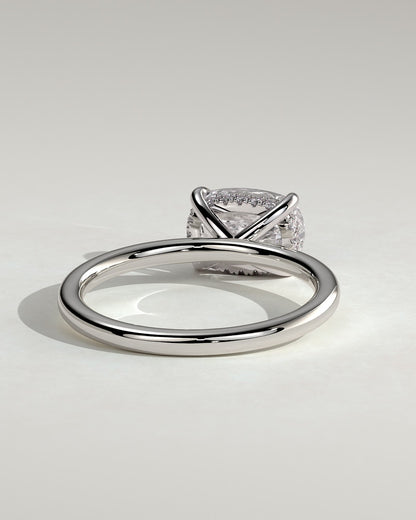 Frida - Elongated Cushion East West Claw Solitaire with Hidden Halo Engagement Ring - White Gold