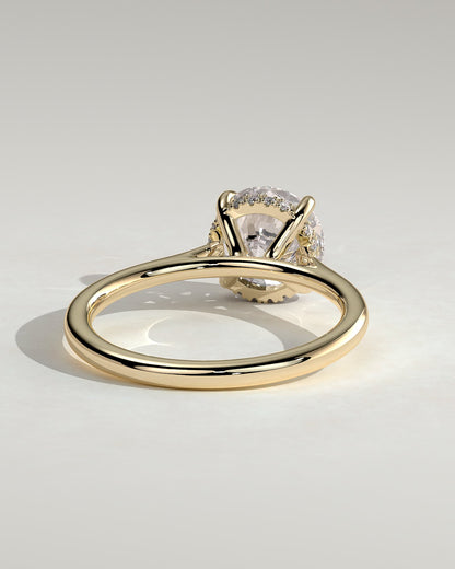 Laura - Round Claw Solitaire with Hidden Halo, Tapered Band and Cathedral High Setting Engagement Ring - Yellow Gold
