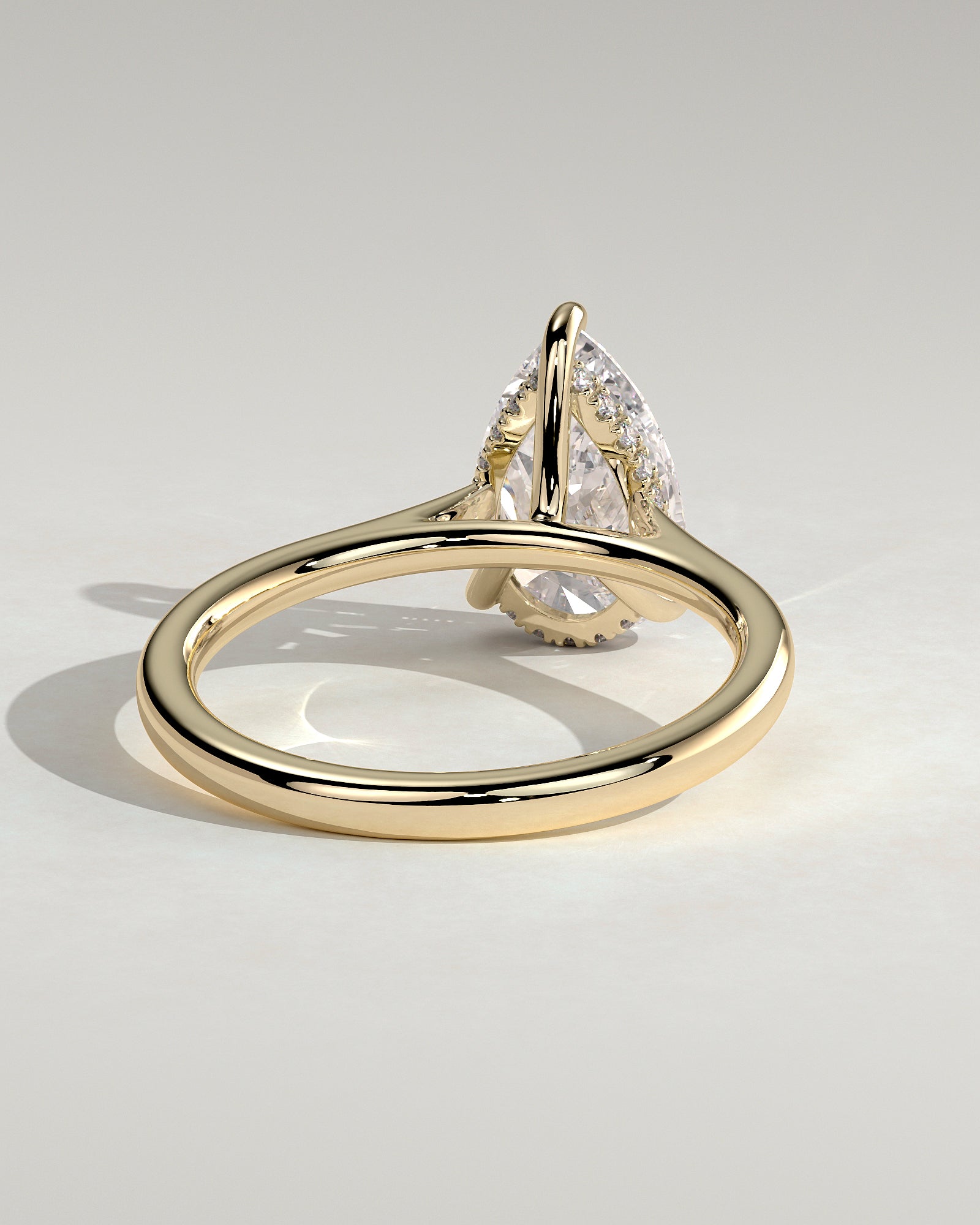 Courtney - Pear Claw Solitaire with Hidden Halo, Tapered Band and Cathedral High Setting Engagement Ring - Yellow Gold - Yellow Gold 2ct