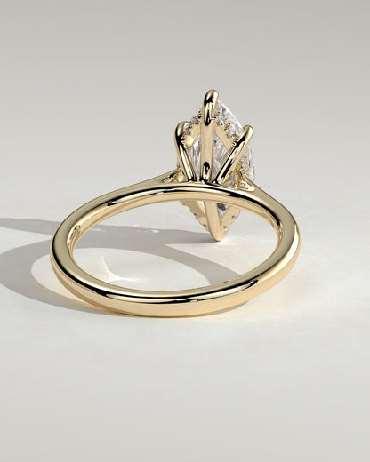 Heather - Marquise Claw Solitaire with Hidden Halo, Tapered Band and Cathedral High Setting Engagement Ring - Yellow Gold