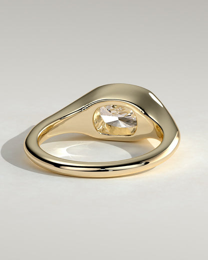 Lennon - Elongated Cushion East West Bezel Solitaire with Signet Band Engagement Ring - Yellow Gold