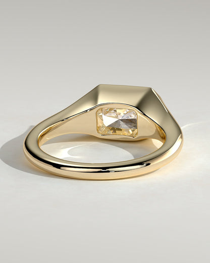 Mackenzie - Radiant East West Bezel Solitaire with Signet Band Engagement Ring - Yellow Gold