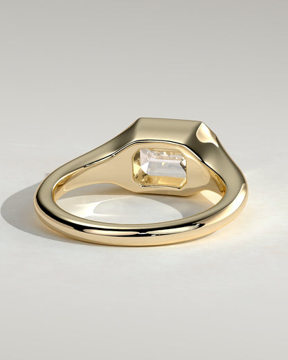 Montanah - Emerald East West Bezel Solitaire with Signet Band Engagement Ring - Yellow Gold