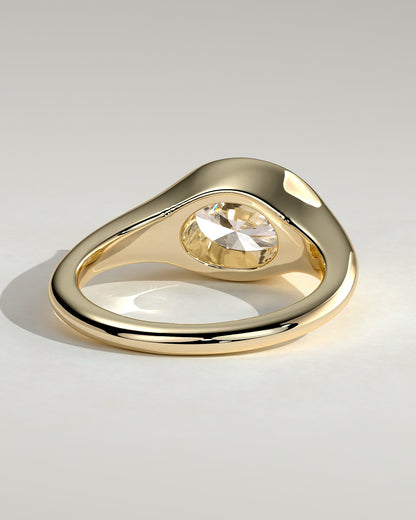 Sophie - Oval East West Bezel Solitaire with Signet Band Engagement Ring - Yellow Gold