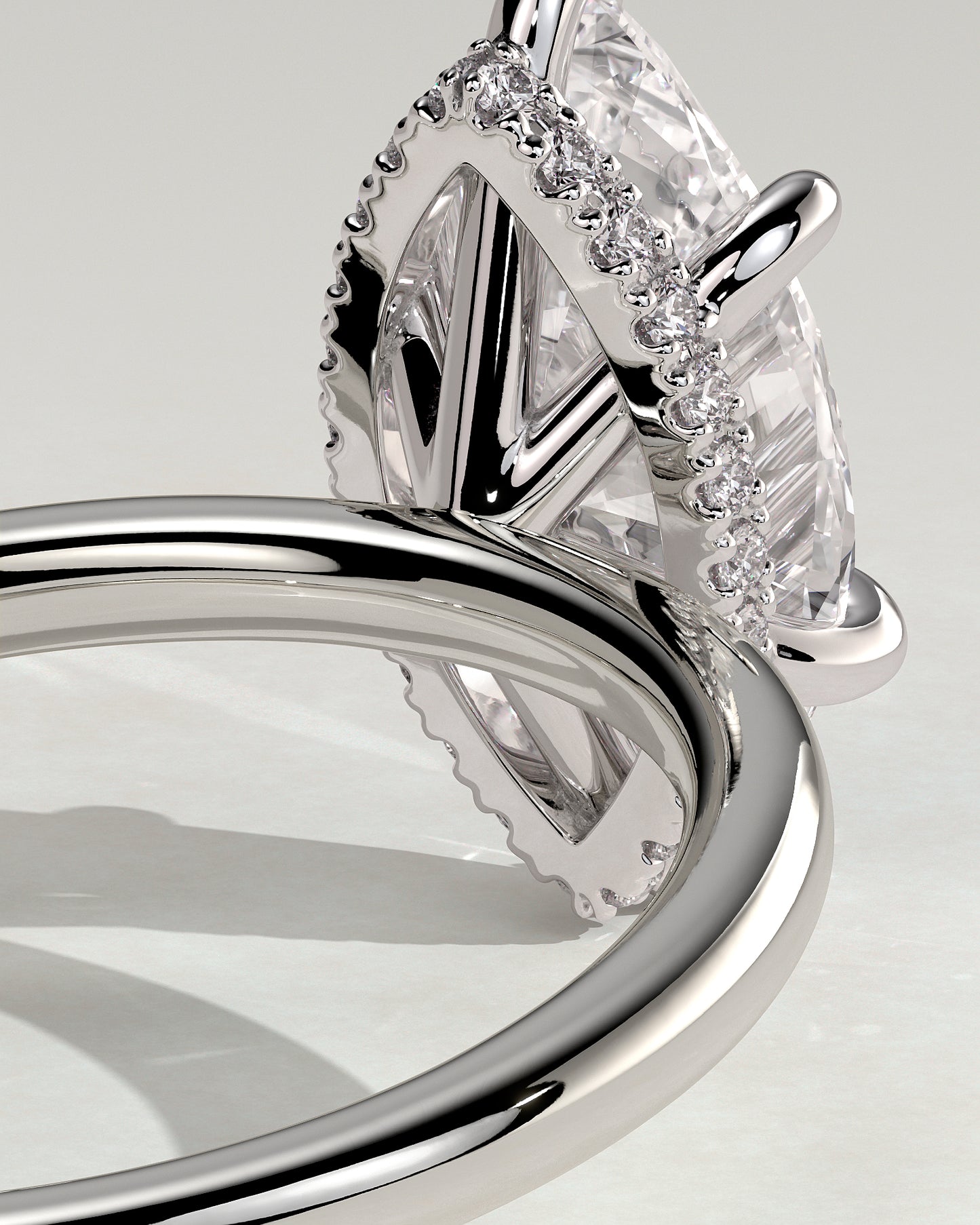 Claire - Marquise Claw Solitaire with Wrap Around Hidden Halo Engagement Ring - Platinum - White Gold / Platinum 2ct