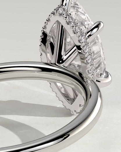 Claire - Marquise Claw Solitaire with Wrap Around Hidden Halo Engagement Ring - White Gold