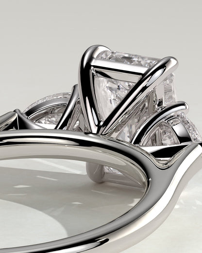 Davina - Emerald Claw Trilogy with Pear Side Stones and Cathedral Setting Engagement Ring - White Gold