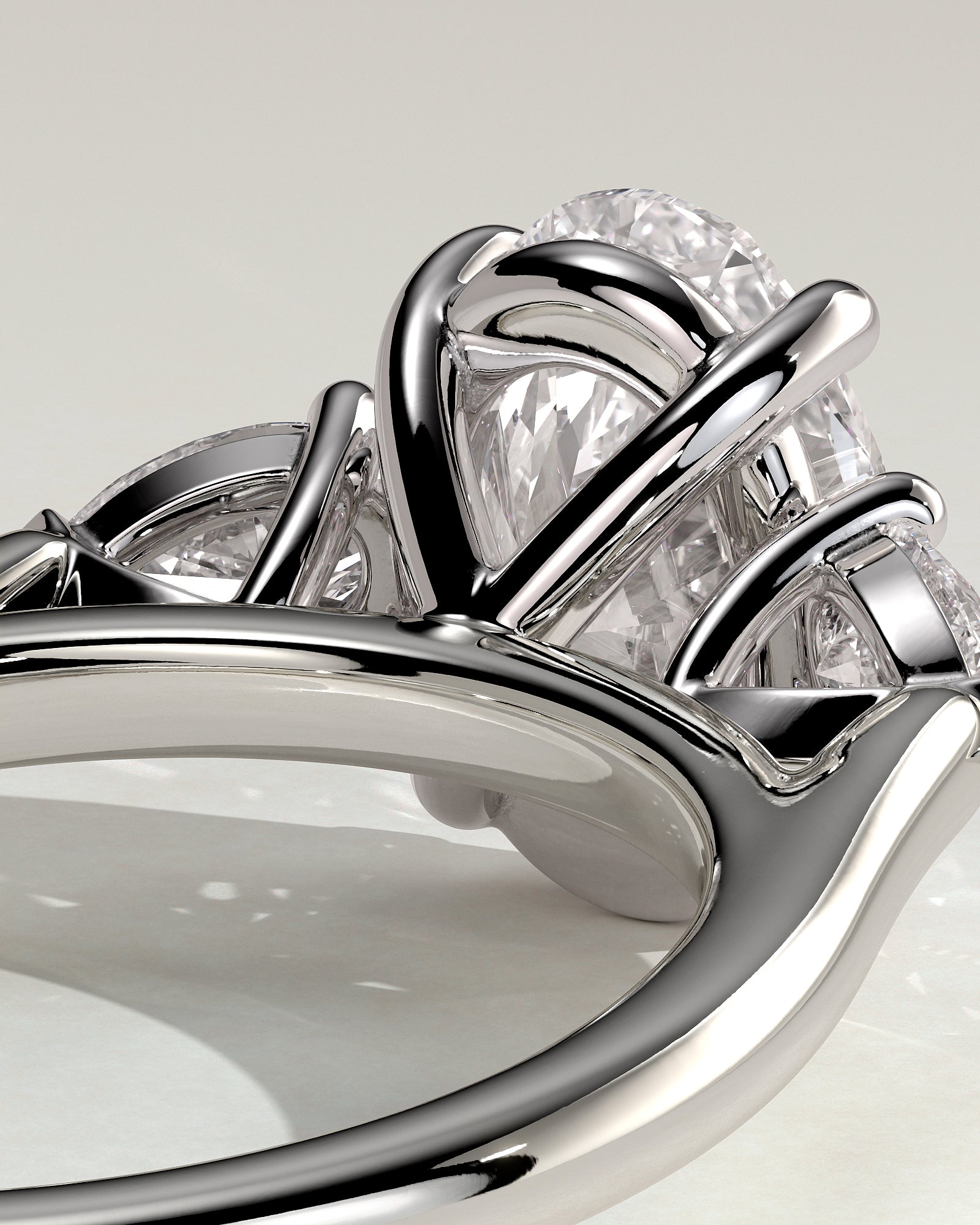 Alexia - Oval Claw Trilogy with Pear Side Stones and Cathedral Setting Engagement Ring - Platinum - White Gold / Platinum 2ct