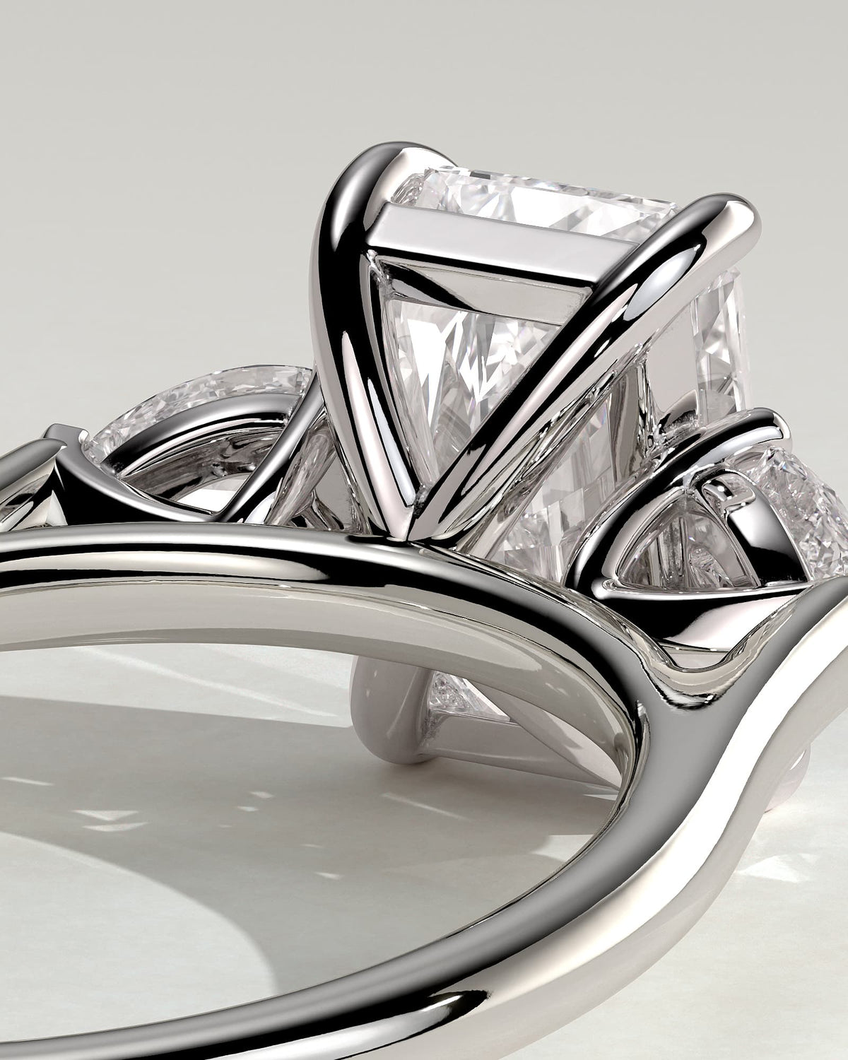 Jasmine - Radiant Claw Trilogy with Pear Side Stones and Cathedral Setting Engagement Ring - White Gold