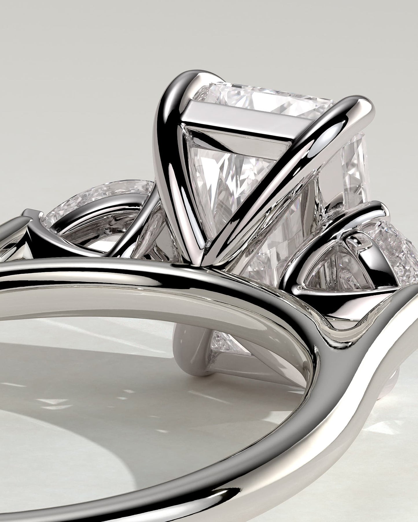 Jasmine - Radiant Claw Trilogy with Pear Side Stones and Cathedral Setting Engagement Ring - Platinum