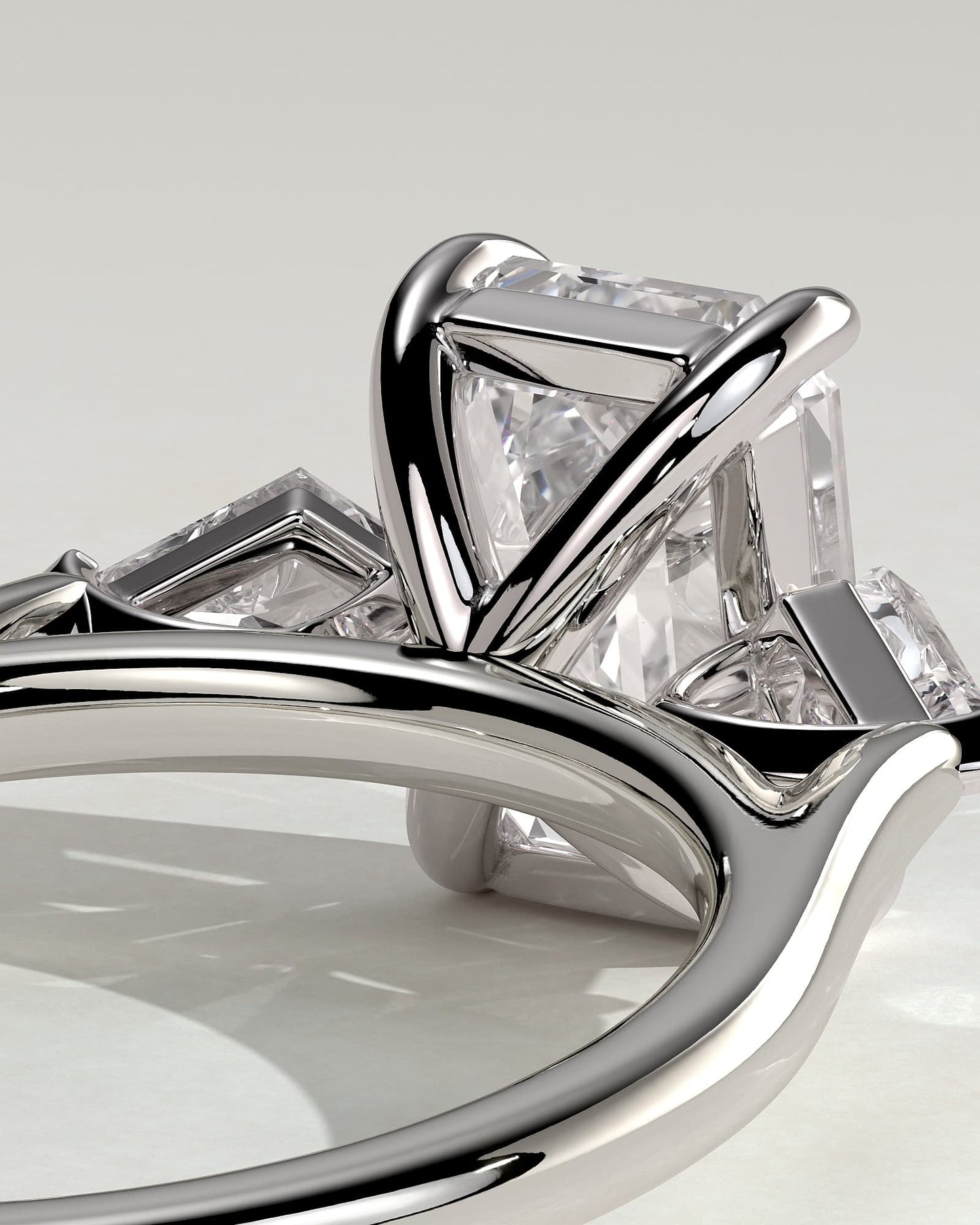 Elphie - Emerald Claw Trilogy with Kite Side Stones Engagement Ring - White Gold