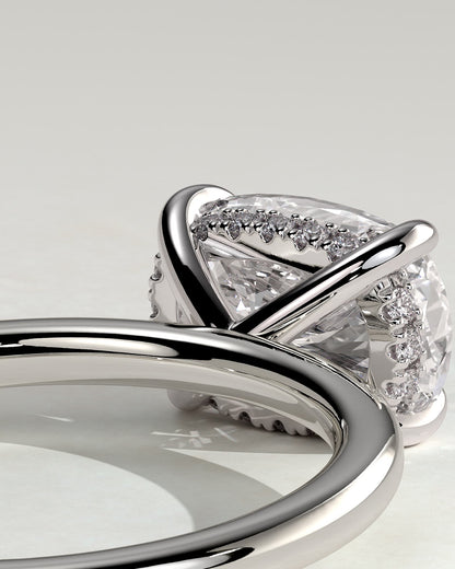 Frida - Elongated Cushion East West Claw Solitaire with Hidden Halo Engagement Ring - Platinum