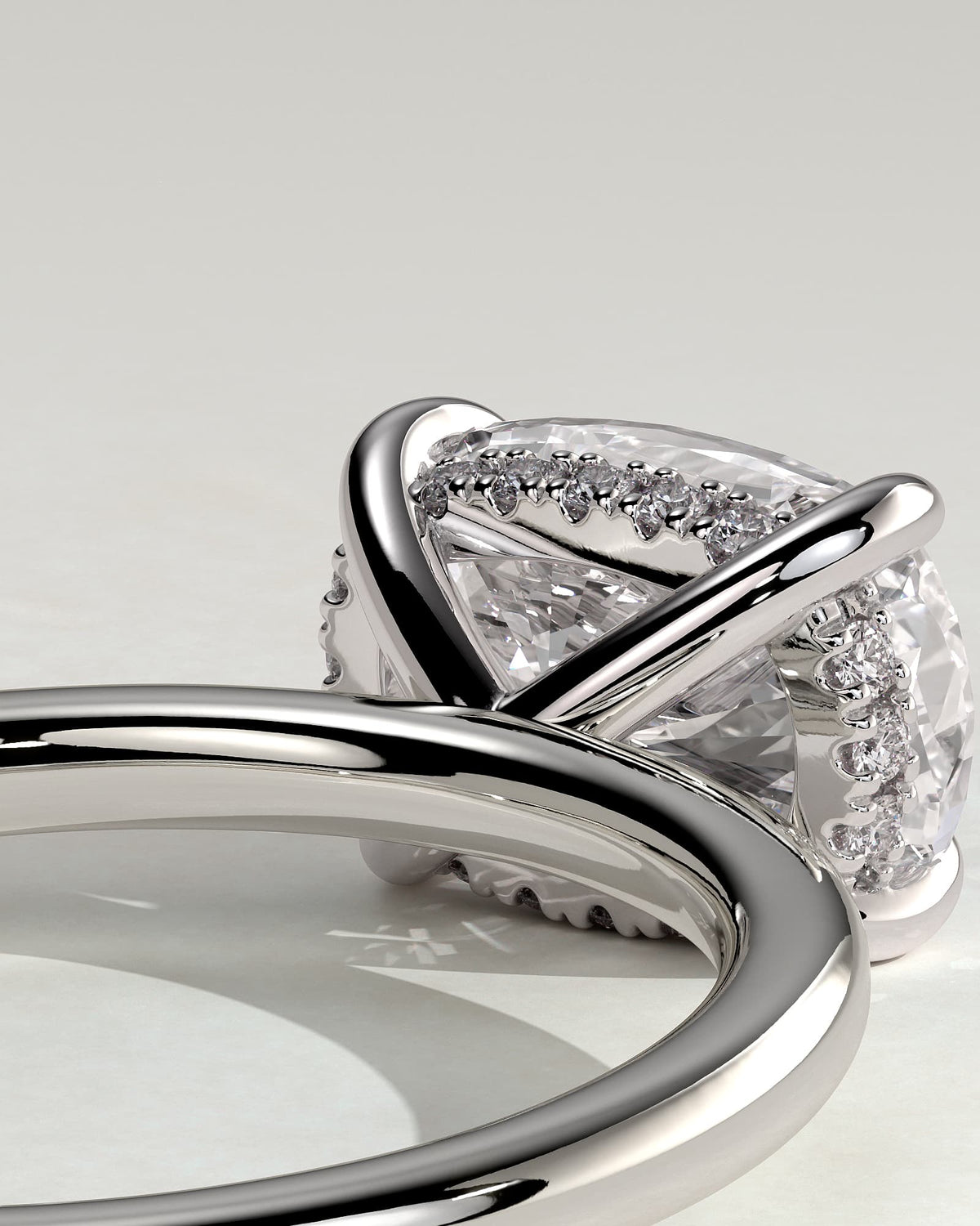 Frida - Elongated Cushion East West Claw Solitaire with Hidden Halo Engagement Ring - White Gold