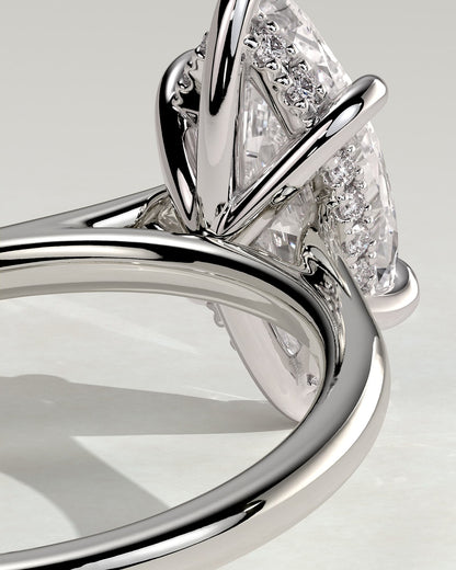 Jenna - Marquise Claw Solitaire with Hidden Halo and Cathedral High Setting Engagement Ring - White Gold