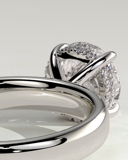 Kylie - Statement Round Claw Solitaire with Cigar Band and Hidden Halo Engagement Ring - White Gold