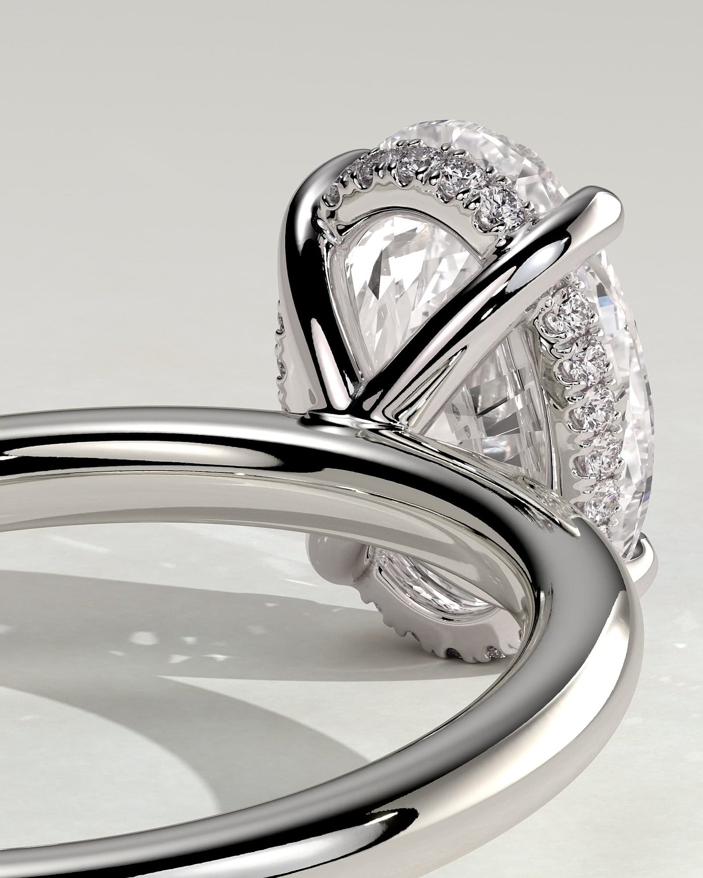 Emma - Classic Oval Claw Solitaire with Hidden Halo Engagement Ring - White Gold