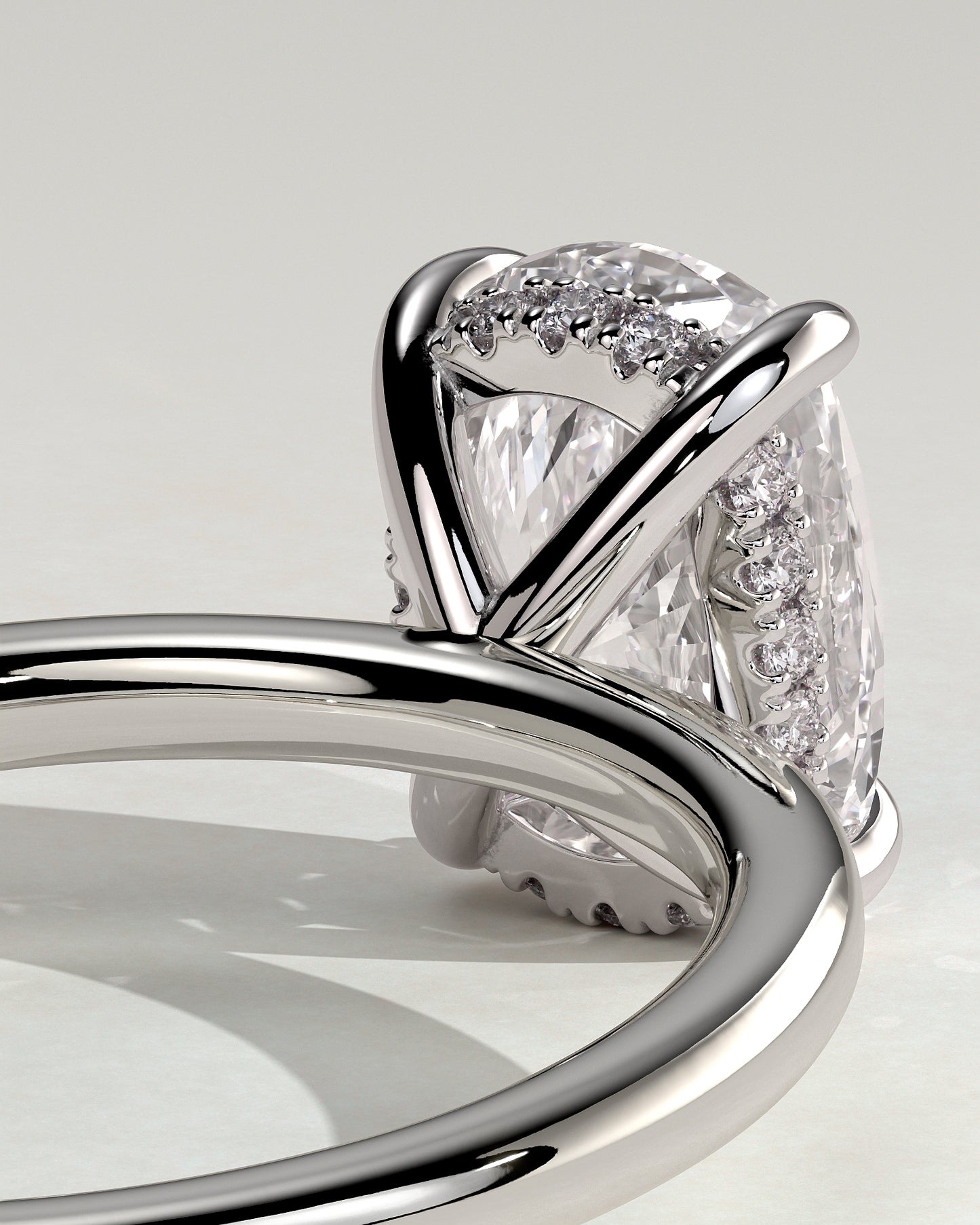 Ava - Elongated Cushion Claw Solitaire with Hidden Halo Engagement Ring - Platinum - White Gold / Platinum 2ct