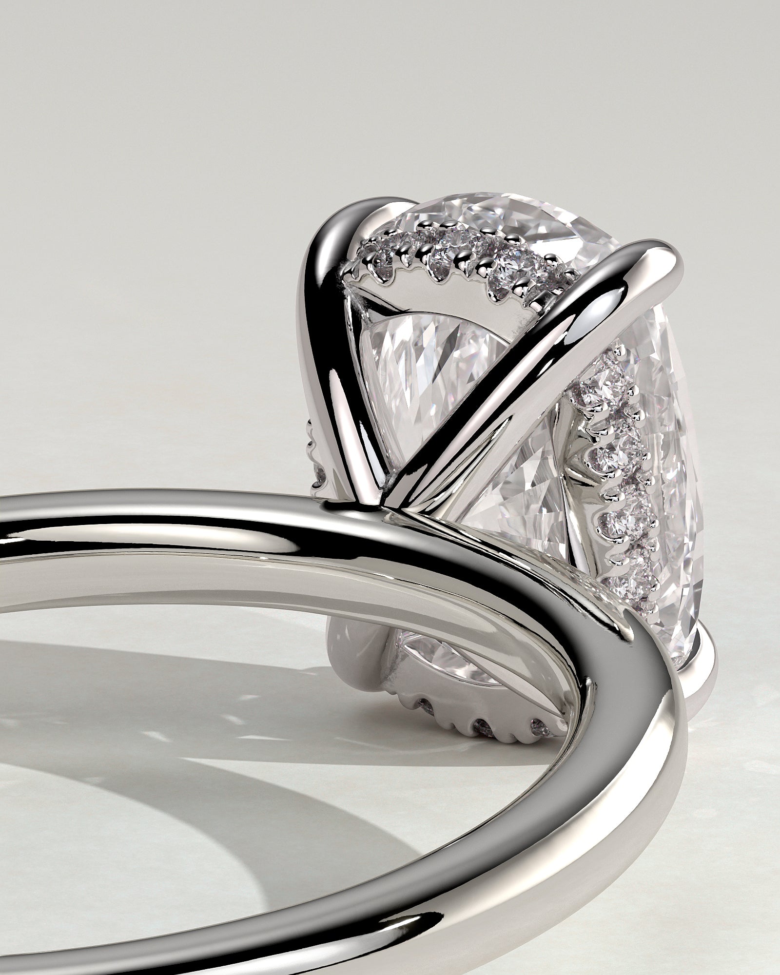 Ava - Elongated Cushion Claw Solitaire with Hidden Halo Engagement Ring - Platinum - White Gold / Platinum 2ct