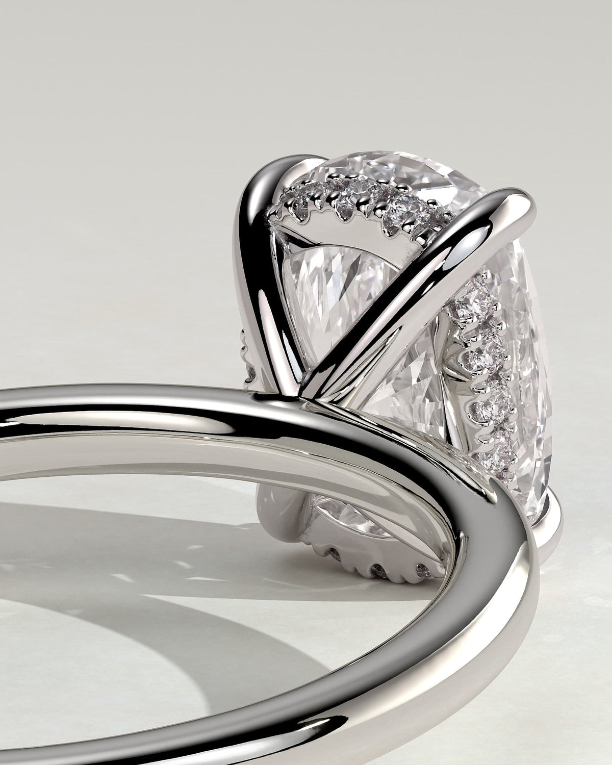 Ava - Elongated Cushion Claw Solitaire with Hidden Halo Engagement Ring - White Gold