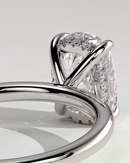 Ava - Elongated Cushion Claw Solitaire with Hidden Halo Engagement Ring - White Gold