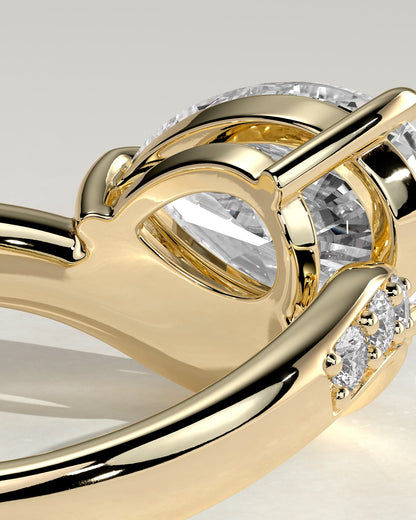 Eliza - Pear Claw Solitaire with Bead Set Pave Wave Band and East West Setting Engagement Ring - Yellow Gold