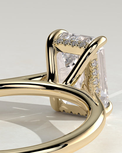 Angela - Radiant Claw Solitaire with Hidden Halo, Tapered Band and Cathedral High Setting Engagement Ring - Yellow Gold