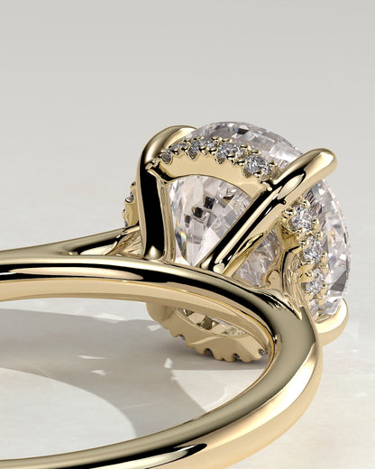 Laura - Round Claw Solitaire with Hidden Halo, Tapered Band and Cathedral High Setting Engagement Ring - Yellow Gold
