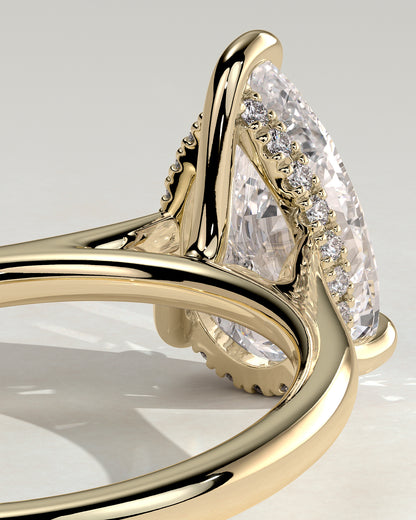 Courtney - Pear Claw Solitaire with Hidden Halo, Tapered Band and Cathedral High Setting Engagement Ring - Yellow Gold