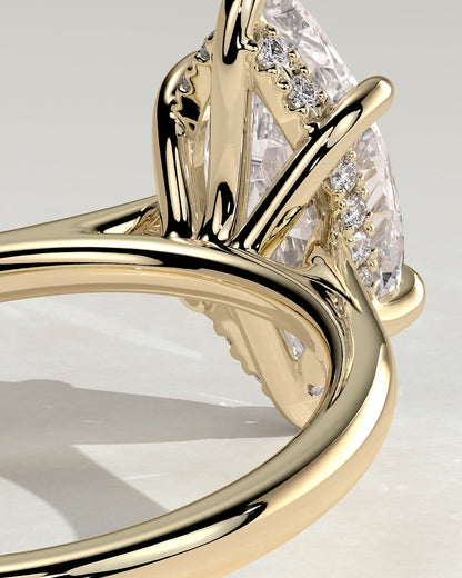Heather - Marquise Claw Solitaire with Hidden Halo, Tapered Band and Cathedral High Setting Engagement Ring - Yellow Gold