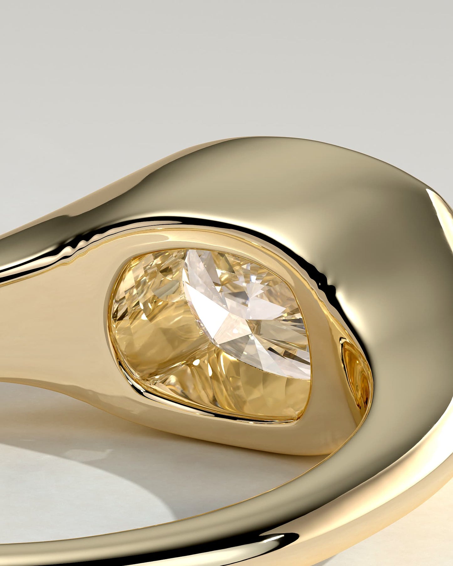 Lennon - Elongated Cushion East West Bezel Solitaire with Signet Band Engagement Ring - Yellow Gold