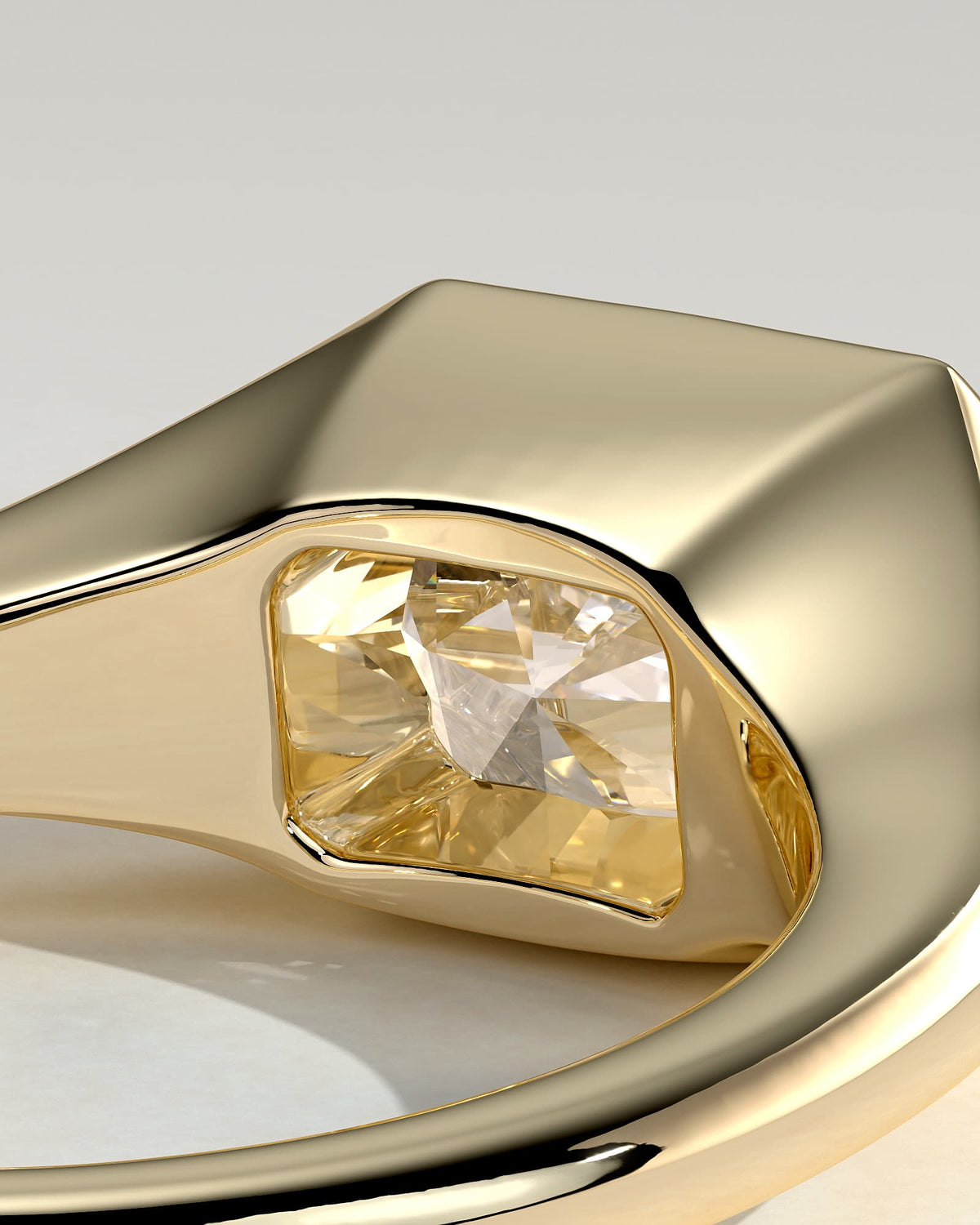 Mackenzie - Radiant East West Bezel Solitaire with Signet Band Engagement Ring - Yellow Gold