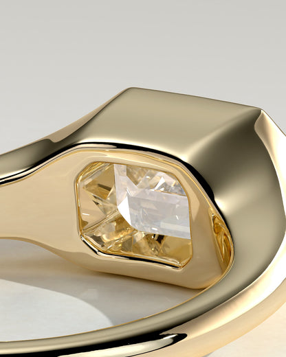 Montanah - Emerald East West Bezel Solitaire with Signet Band Engagement Ring - Yellow Gold