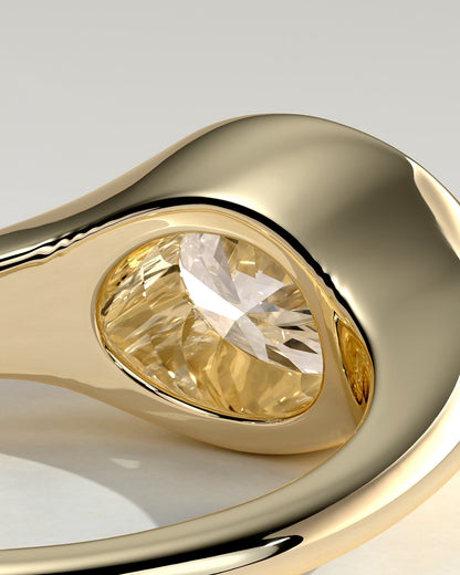 Sophie - Oval East West Bezel Solitaire with Signet Band Engagement Ring - Yellow Gold