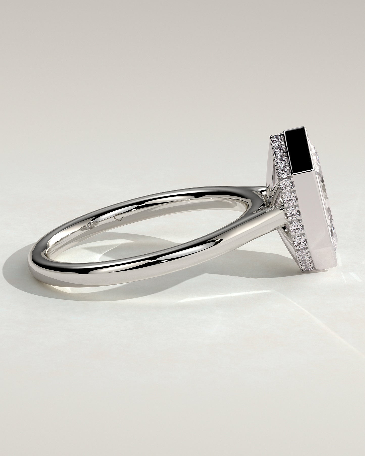 Gloria - Elongated Hexagon Bezel Solitaire with Hidden Halo and Cathedral High Setting Engagement Ring - Platinum - White Gold / Platinum 2ct