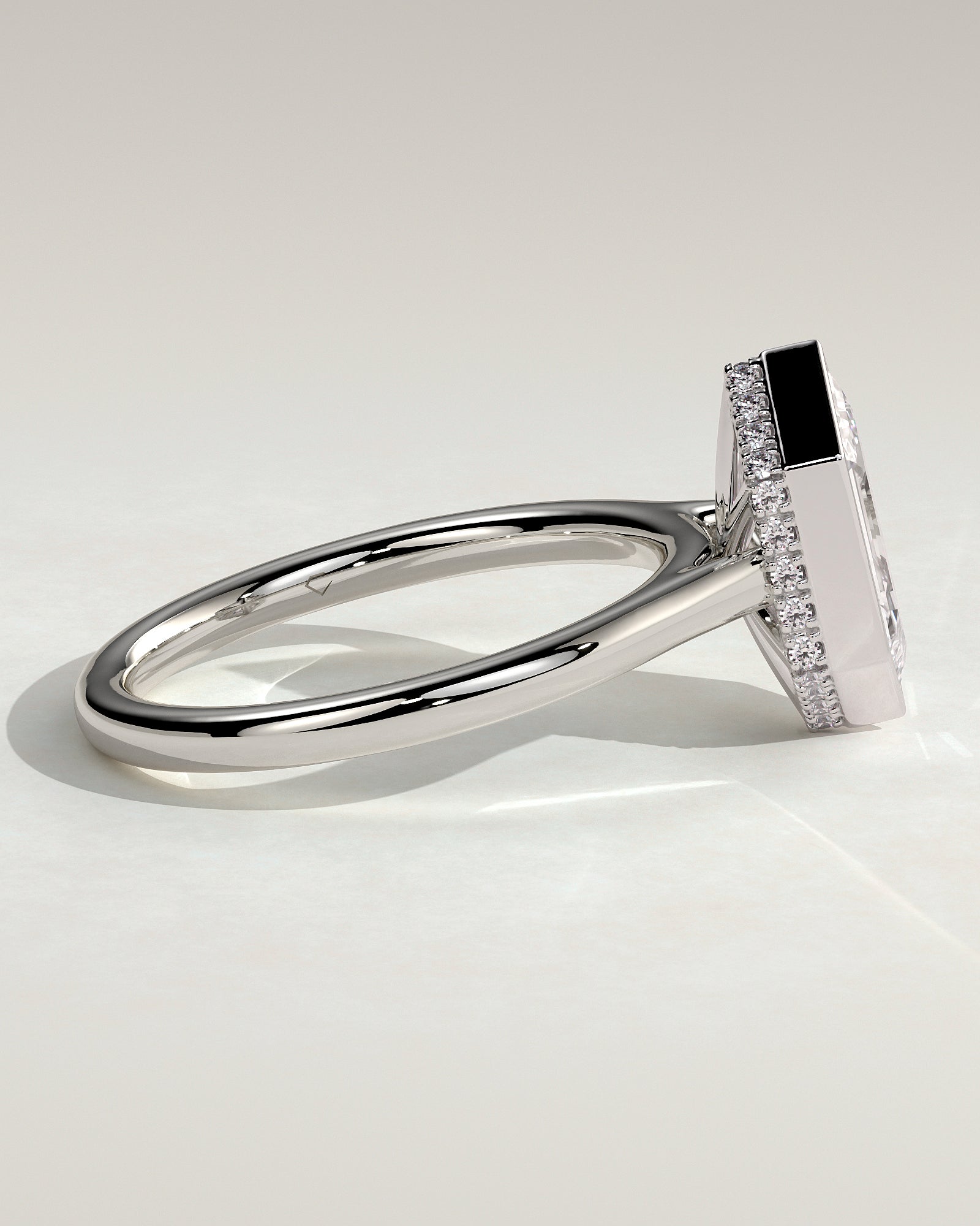 Gloria - Elongated Hexagon Bezel Solitaire with Hidden Halo and Cathedral High Setting Engagement Ring - Platinum - White Gold / Platinum 2ct
