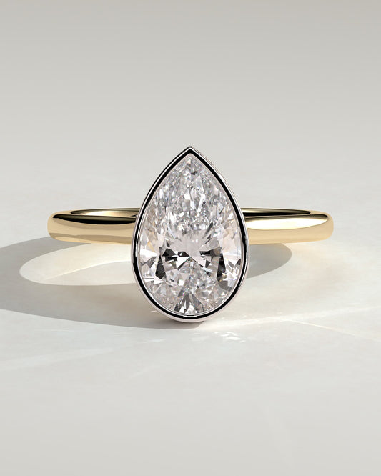 Jude - Pear Bezel Solitaire with Hidden Halo and Cathedral High Setting Engagement Ring - Yellow Two-Tone
