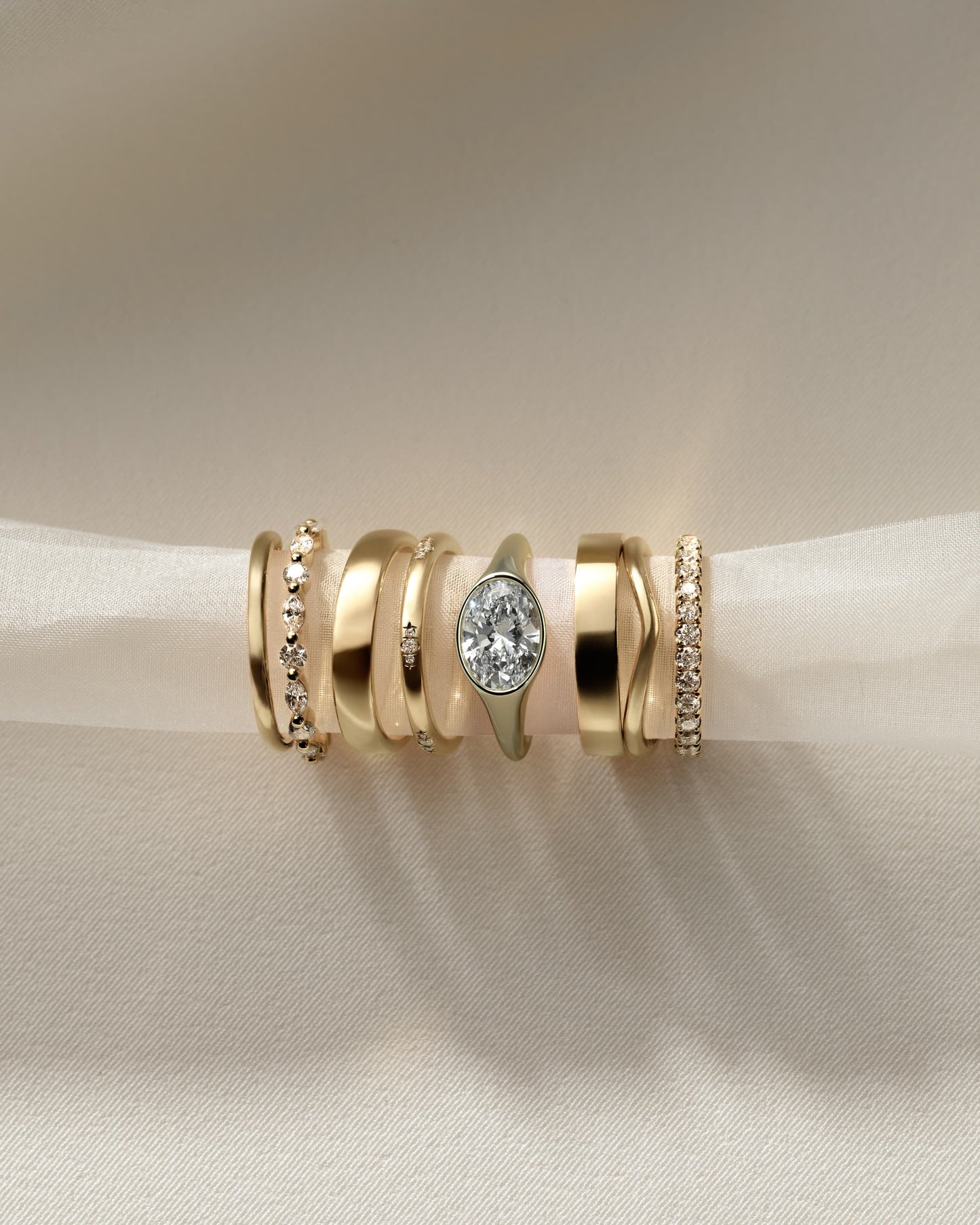 Sophie - Oval East West Bezel Solitaire with Signet Band Engagement Ring - Yellow Gold
