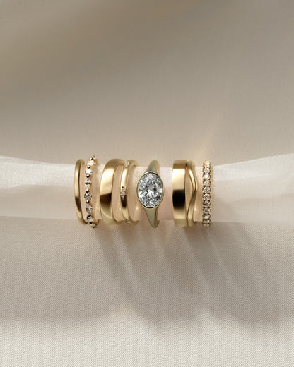 Sophie - Oval East West Bezel Solitaire with Signet Band Engagement Ring - Yellow Gold