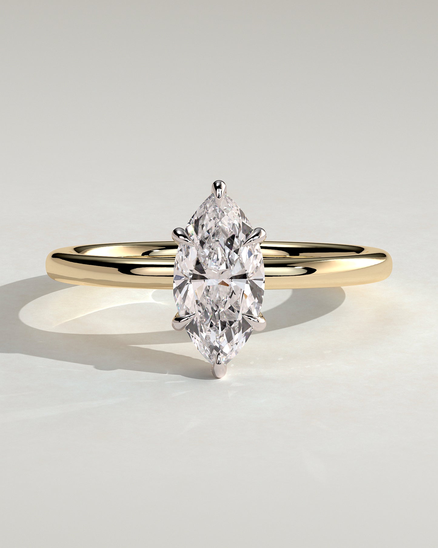 Claire - Marquise Claw Solitaire with Wrap Around Hidden Halo Engagement Ring - Yellow Two-Tone